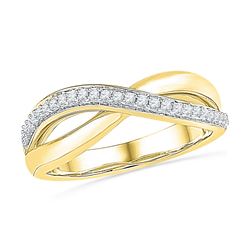 1/10 CTW Womens Round Diamond Crossover Band Ring 10kt Yellow Gold - REF-23A9M