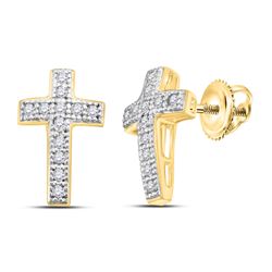 1/10 CTW Womens Round Diamond Cross Earrings 10kt Yellow Gold - REF-10Y9N