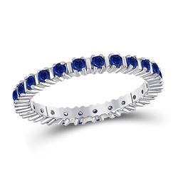 1 CTW Womens Round Blue Sapphire Stackable Band Ring 10kt White Gold - REF-34T3V