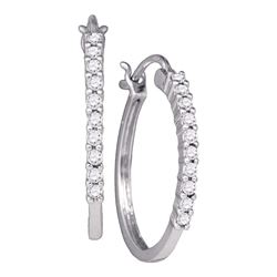 1/4 CTW Womens Round Diamond Slender Snap-down Hoop Earrings 14kt White Gold - REF-27X3T