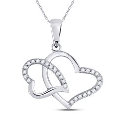 1/6 CTW Womens Round Diamond Double Heart Pendant 10kt White Gold - REF-13M5F
