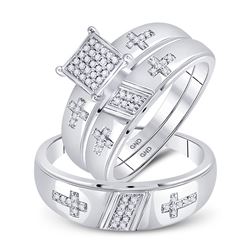 1/12 CTW His Hers Round Diamond Cross Matching Wedding Set 10kt White Gold - REF-49Y6N