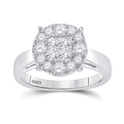 1 CTW Princess Diamond Cluster Bridal Wedding Engagement Ring 14kt White Gold - REF-124R6X