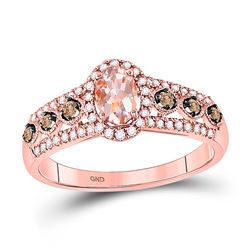 1 CTW Womens Oval Morganite Brown Diamond Solitaire Ring 14kt Rose Gold - REF-47N6A