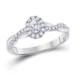 5/8 CTW Oval Diamond Halo Bridal Wedding Engagement Ring 14kt White Gold - REF-94Y3N