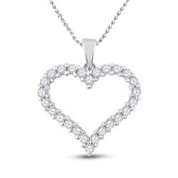 1 CTW Womens Round Diamond Outline Heart Pendant 14kt White Gold - REF-68X2T