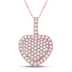 1/2 CTW Womens Round Diamond Heart Pendant 14kt Rose Gold - REF-34W3H