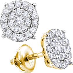 1 CTW Womens Round Diamond Cluster Earrings 10kt Yellow Gold - REF-59T9V