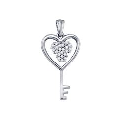 1/12 CTW Womens Round Diamond Cluster Key Heart Pendant 10kt White Gold - REF-8T3V