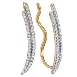 1/4 CTW Womens Round Diamond Double Two Row Climber Earrings 10kt Yellow Gold - REF-20R5X