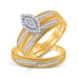 1/4 CTW His Hers Round Diamond Cluster Matching Wedding Set 10kt Yellow Gold - REF-40V8Y