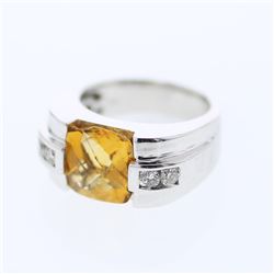 3.81 CTW Citrine & Diamond Ring 14K White Gold - REF-69X2R