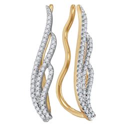 1/4 CTW Womens Round Diamond Climber Earrings 10kt Yellow Gold - REF-20R5X