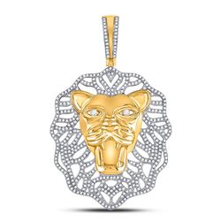 1 & 1/4 CTW Mens Round Diamond Lion Head Charm Pendant 10kt Yellow Gold - REF-129W5H