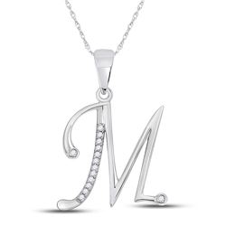 1/20 CTW Womens Round Diamond M Initial Letter Pendant 10kt White Gold - REF-13F2W