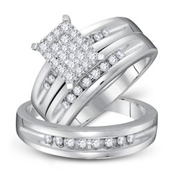 5/8 CTW His Hers Round Diamond Cluster Matching Wedding Set 10kt White Gold - REF-70R8X