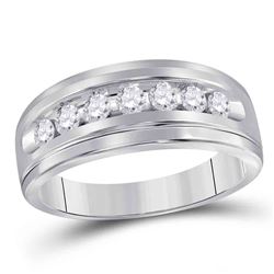 1/2 CTW Mens Round Diamond Wedding Single Row Band Ring 10kt White Gold - REF-49M6F