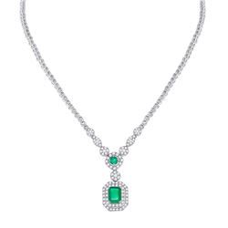 2 & 7/8 CTW Womens Emerald-Shape Emerald Cocktail Necklace 14kt White Gold - REF-252Y3N