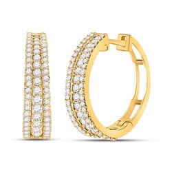 1 CTW Womens Round Diamond Fashion Tapered Hoop Earrings 14kt Yellow Gold - REF-95W5H