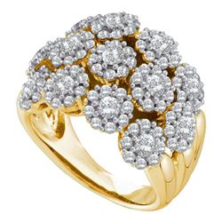 2 & 1/5 CTW Womens Round Diamond Flower Cluster Ring 14kt Yellow Gold - REF-204T5V