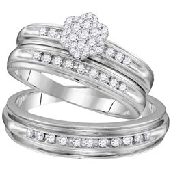 1/2 CTW His Hers Round Diamond Cluster Matching Wedding Set 10kt White Gold - REF-61Y9N