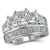 Image 1 : 2 CTW Princess Diamond 3-Stone Bridal Wedding Ring 14kt White Gold - REF-351H2R