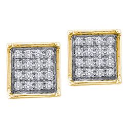 1/20 CTW Womens Round Diamond Square Cluster Earrings 10kt Yellow Gold - REF-8T3V
