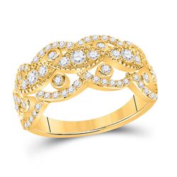 1 CTW Womens Round Diamond Rounded Edge Band Ring 14kt Yellow Gold - REF-88T5V