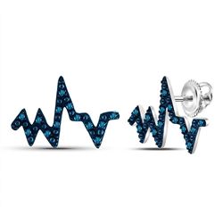 1/12 CTW Womens Round Blue Color Enhanced Diamond Heartbeat Earrings 14kt White Gold - REF-16R4X