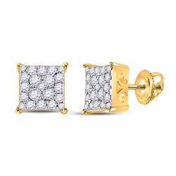 1/4 CTW Womens Round Diamond Square Cluster Earrings 10kt Yellow Gold - REF-22A5M