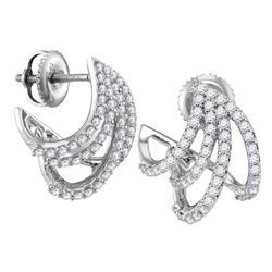 1/2 CTW Womens Round Diamond Lobe Huggie Earrings 10kt White Gold - REF-40M8F