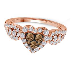 3/4 CTW Womens Round Brown Diamond Heart Cluster Ring 10kt Rose Gold - REF-61R4X