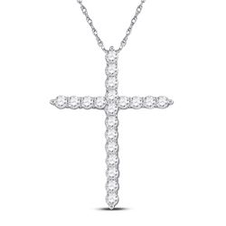 1/2 CTW Womens Round Diamond Cross Pendant 14kt White Gold - REF-37R5X