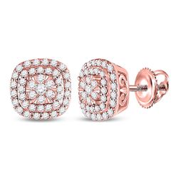 1/2 CTW Womens Round Diamond Cushion Halo Cluster Earrings 14kt Rose Gold - REF-54F5W