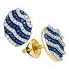 Image 1 : 1/2 CTW Womens Round Blue Color Enhanced Diamond Oval Earrings 10kt Yellow Gold - REF-24N5A