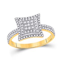 1/2 CTW Womens Round Diamond Square Kite Cluster Ring 10kt Yellow Gold - REF-25N9A