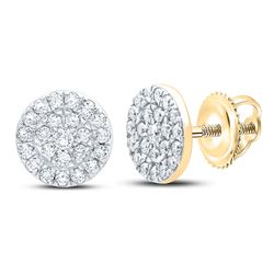 1/4 CTW Womens Round Diamond Cluster Earrings 10kt Yellow Gold - REF-25M9F