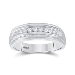 1/4 CTW Mens Round Diamond Wedding Single Row Band Ring 10kt White Gold - REF-40X3T