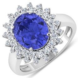 Natural 4.54 CTW Tanzanite & Diamond Ring 14K White Gold - REF-157K5W