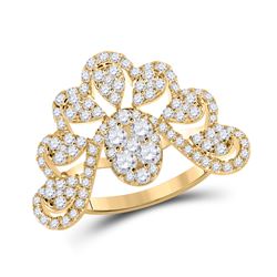1 & 1/4 CTW Womens Round Diamond Pear Cluster Fashion Ring 14kt Yellow Gold - REF-109T2V