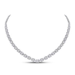 7 & 1/3 CTW Womens Baguette Round Diamond Square Link Necklace 14kt White Gold - REF-613Y5N