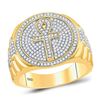 Image 1 : 3/4 CTW Mens Round Diamond Ankh Cross Cluster Ring 10kt Yellow Gold - REF-97M5F