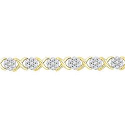 1/4 CTW Womens Round Diamond Flower Cluster Fashion Bracelet 10kt Yellow Gold - REF-27A3M
