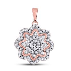1/5 CTW Womens Round Diamond Flower Cluster Pendant 10kt Rose Gold - REF-13Y5N