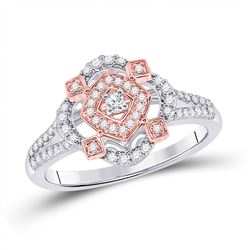 1/3 CTW Womens Round Diamond Offset Square Ring 10kt Two-tone Gold - REF-34M3F
