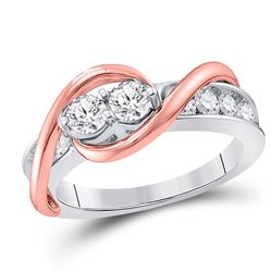 3/4 CTW Round Diamond 2-stone Bridal Wedding Engagement Ring 14kt Two-tone Gold - REF-90F5W