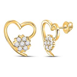 1/5 CTW Womens Round Diamond Heart Earrings 10kt Yellow Gold - REF-25V9Y