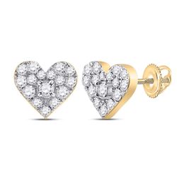 1/3 CTW Womens Round Diamond Heart Earrings 10kt Yellow Gold - REF-27F3W