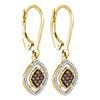 Image 1 : 1/3 CTW Womens Round Brown Diamond Diagonal Square Dangle Earrings 10kt Yellow Gold - REF-19F2W