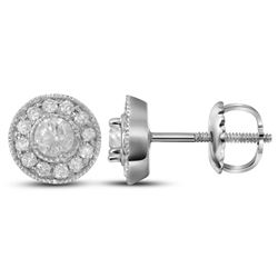 1/3 CTW Womens Round Diamond Halo Earrings 14kt White Gold - REF-38W2H